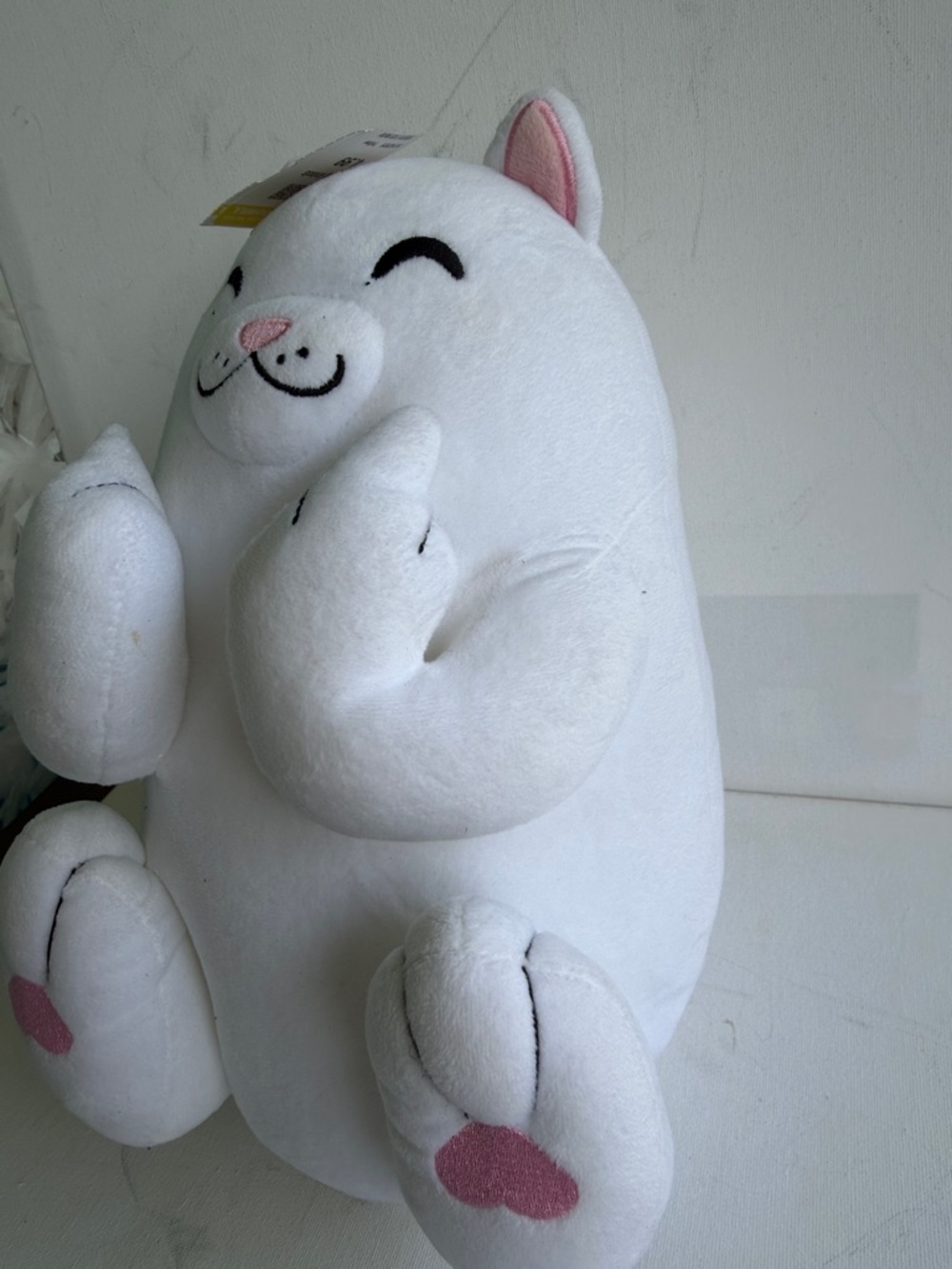 White Plush Cat Stuffed Animal with Pink Accents - Soft Kids Toy - Picture 3 of 4